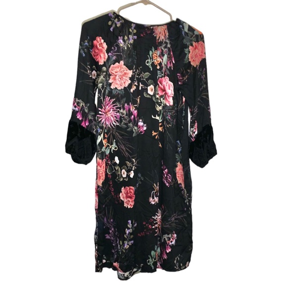 Johnny Was Workshop floral tunic dress with velvet accents - Picture 3 of 5